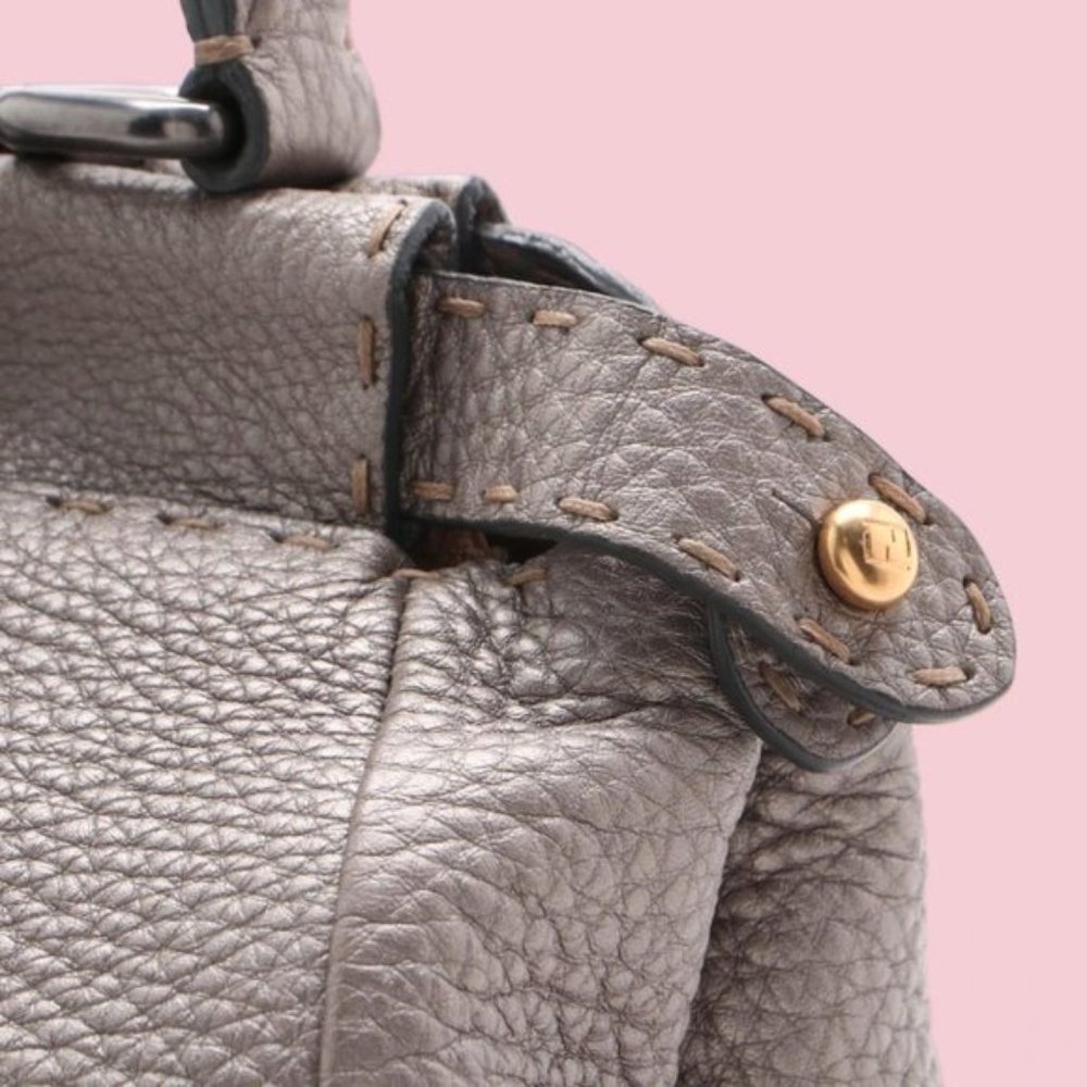 Fendi Medium Gray Leather Selleria Peekaboo Bag - Picture 7 of 13